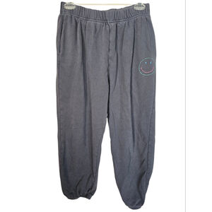 Miou Muse Josie Jogger Pants French Terry Charcoal Grey Smiley Face Size Med EUC